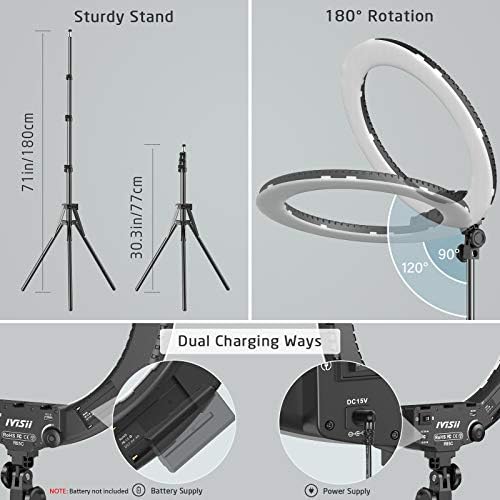 IVISII 18 inch Ring Light with Stand and Phone Holder & Ball Head, 60W Bi-Color 3000-5800K, Professional Ring Light with Tripod for Makeup, Vlog, Tattoo, Large Ring Light for Phone, Camera, Tablet - Image 5