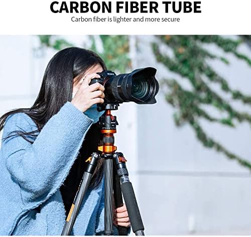K&F Concept 68" Carbon Fiber Camera Tripod,Compact Tripods with Metal Ball Head,Quick Release Plate,Detachable Monopod 10KG Load for DSLR Cellphone Tripods(SA255C1) D255C4+BH-28L - Image 5