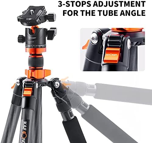 K&F Concept 68" Carbon Fiber Camera Tripod,Compact Tripods with Metal Ball Head,Quick Release Plate,Detachable Monopod 10KG Load for DSLR Cellphone Tripods(SA255C1) D255C4+BH-28L - Image 6