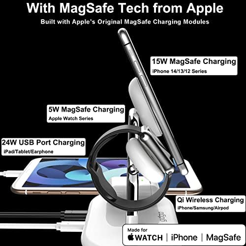 GDGO 4 in 1 Wireless Charging Station with MagSafe - 15W for iPhone Charging Station - 2023 Nightstand Charging Station for Multiple Devices - for iPhone and iWatch Charging Station Made for MagSafe - Image 3