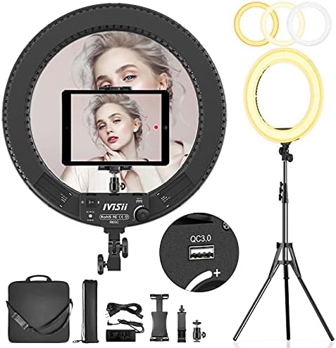 IVISII 18 inch Ring Light with Stand and Phone Holder & Ball Head, 60W Bi-Color 3000-5800K, Professional Ring Light with Tripod for Makeup, Vlog, Tattoo, Large Ring Light for Phone, Camera, Tablet - Image 8