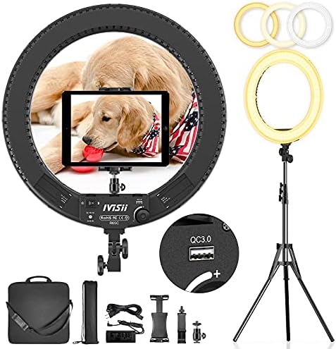 IVISII 18 inch Ring Light with Stand and Phone Holder & Ball Head, 60W Bi-Color 3000-5800K, Professional Ring Light with Tripod for Makeup, Vlog, Tattoo, Large Ring Light for Phone, Camera, Tablet - Image 9