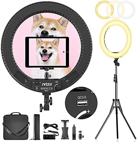 IVISII 18 inch Ring Light with Stand and Phone Holder & Ball Head, 60W Bi-Color 3000-5800K, Professional Ring Light with Tripod for Makeup, Vlog, Tattoo, Large Ring Light for Phone, Camera, Tablet