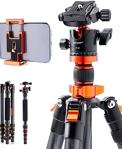 K&F Concept 68" Carbon Fiber Camera Tripod,Compact Tripods with Metal Ball Head,Quick Release Plate,Detachable Monopod 10KG Load for DSLR Cellphone Tripods(SA255C1) D255C4+BH-28L