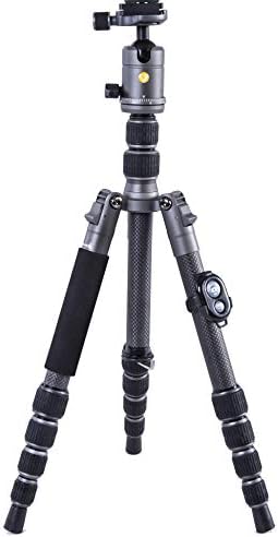 VANGUARD VEO3GO235CB Compact Carbon Fiber Travel Tripod with Ball Head, Monopod Option, Smart Phone Holder and Bluetooth Remote