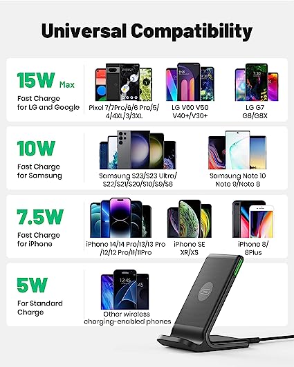 INIU Wireless Charger, 15W Fast Wireless Charging Station with Sleep-Friendly Adaptive Light Compatible with iPhone 14 13 12 Pro XR XS 8 Plus Samsung Galaxy S23 S22 S21 S20 Note 20 10 Google LG etc - Image 2