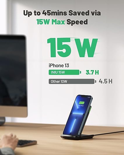 INIU Wireless Charger, 15W Fast Wireless Charging Station with Sleep-Friendly Adaptive Light Compatible with iPhone 14 13 12 Pro XR XS 8 Plus Samsung Galaxy S23 S22 S21 S20 Note 20 10 Google LG etc - Image 4