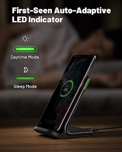 INIU Wireless Charger, 15W Fast Wireless Charging Station with Sleep-Friendly Adaptive Light Compatible with iPhone 14 13 12 Pro XR XS 8 Plus Samsung Galaxy S23 S22 S21 S20 Note 20 10 Google LG etc - Image 3